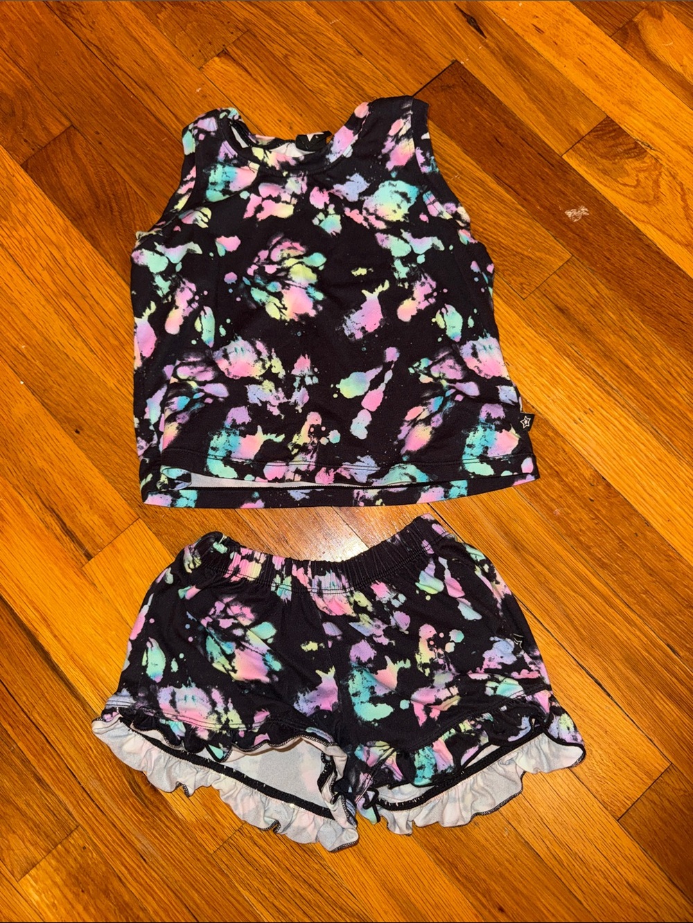 PixieLane Black Tie-Dye Tank & Ruffle Shorts Set - Kids